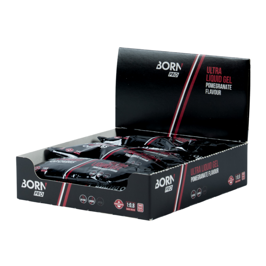 Born – Ultra Liquid Gel – Granatapfel – Display – Sports Endurance