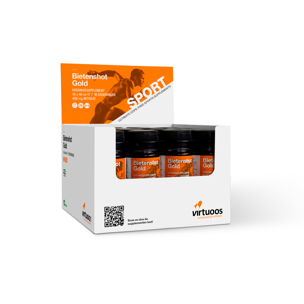 Virtuoos - Rote Bete Shot Gold - Display 16x 60ml - 400mg Nitrat - Ausdauersport